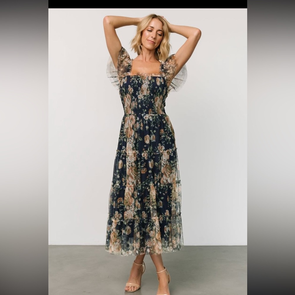 Baltic Born Black and Tan Floral Midi Dress